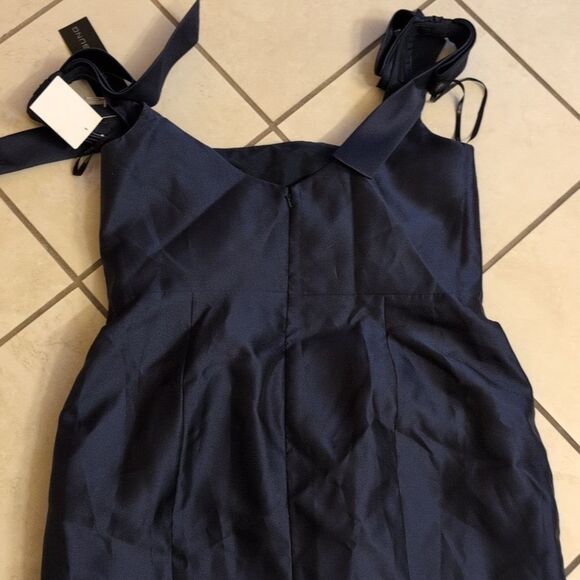NWT Alfred Sung Satin Fit Flare Maxi Dress Gown Shoulder Bows Midnight Navy 16 - Picture 4 of 11